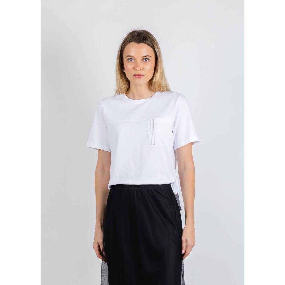 NEW MARGITTES beaded short sleeve pocket tee in white